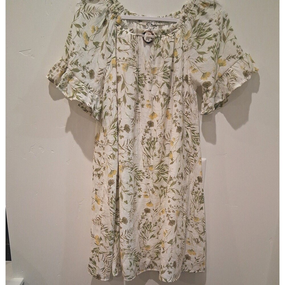 Naif Floral Wide Sleeve Boat Neck Flowy Boho Swing Mini Women sz M Dress Size M